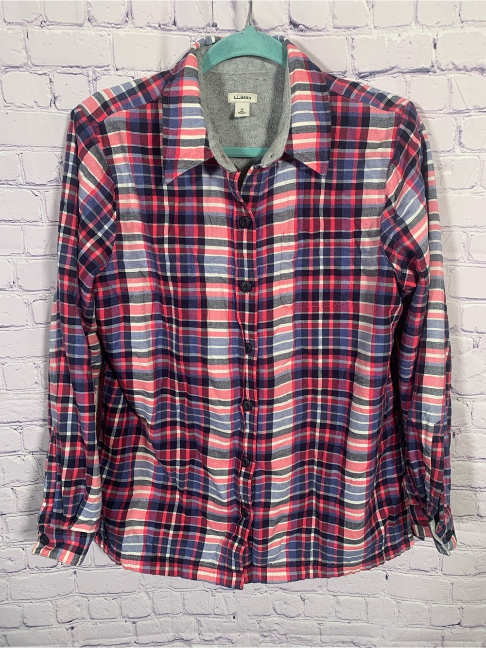 L.L.Bean Womens Fleece Lined Flannel Shirt Plaid Multi Size M Outdoor Casual